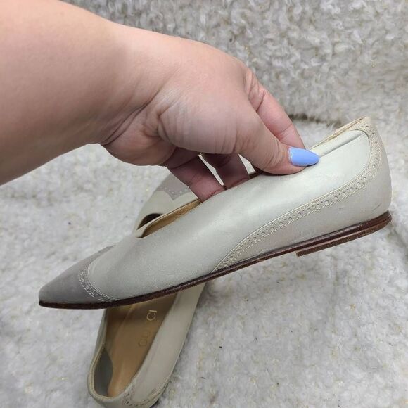 Gucci Vintage Two Tone Square Cap Toe Leather Flats Size 36.5 - Picture 9 of 11